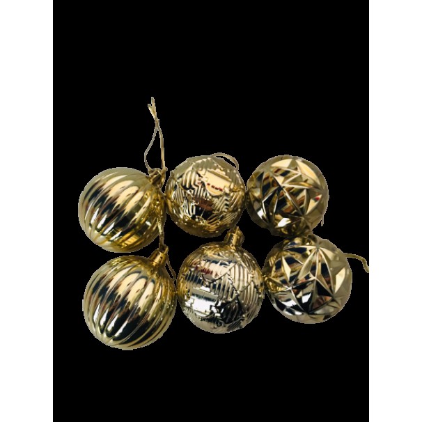 Yılbaşı Ağaç Süsü Noel Top Desenli Gold 6lı 6 Cm